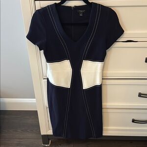 Ann Taylor Navy Blue V-Neck Midi Dress